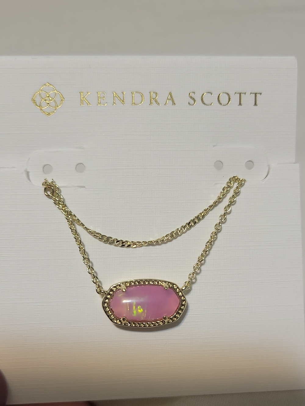 Kendra Scott Gold Pink Oval Pendant Double Chain Necklace